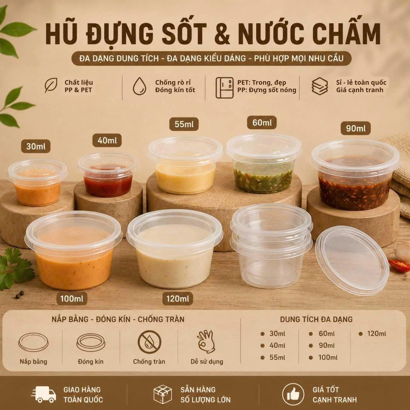 Nhóm hũ size nhỏ đựng sốt, topping, tương
