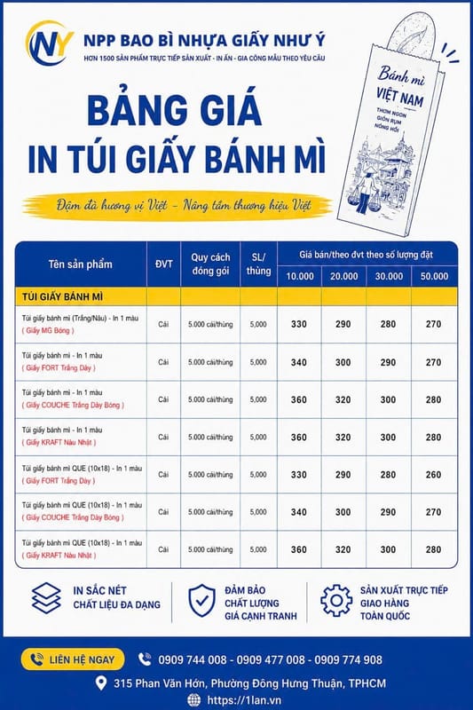 Dịch vụ in túi bánh mì/màu | Template - Mẫu thiết kế - Dịch vụ thiết kế | Mã DVBK004