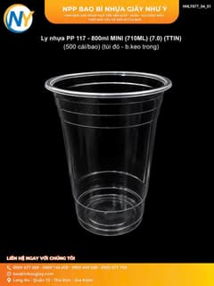 Ly nhựa PP 117 - 800ml MINI (710ML) (7.0) (TTIN) (500 cái/bao) (túi đỏ - b.keo trong) - ảnh 1