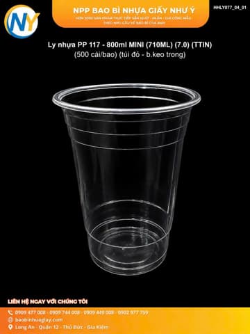 Ly nhựa PP 117 - 800ml MINI (710ML) (7.0) (TTIN) (500 cái/bao) (túi đỏ - b.keo trong) | LY NHỰA PP | Mã HHLY077_04_01 | Tổng kho phân phối đồ dùng 1 lần 1lan.vn