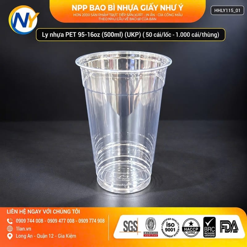 Ly nhựa PET 95-16oz (500ml) (UKP)(50 cái/lốc - 1.000 cái/thùng) | LY NHỰA PET | Mã HHLY115_01