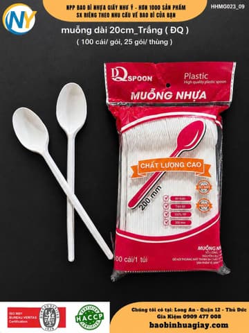 Muỗng dài 20cm_Trắng (ĐQ) (100 cái/gói, 25 gói/thùng) | Tổng kho phân phối đồ dùng 1 lần 1lan.vn