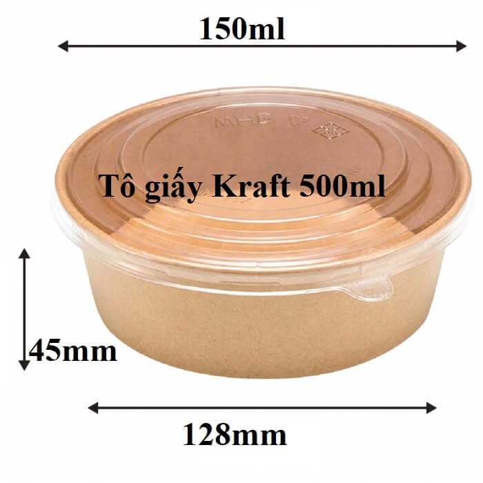 Tô giấy kraft Nâu D150-500ml (PT) (500 cái/thùng) (Nắp 150mm-LP) | TÔ GIẤY - TÔ CHÁO - TÔ PHỞ TÔ ĐỰNG MÓN NƯỚC - NẮP TÔ GIẤY | Mã HHTG008_01_02