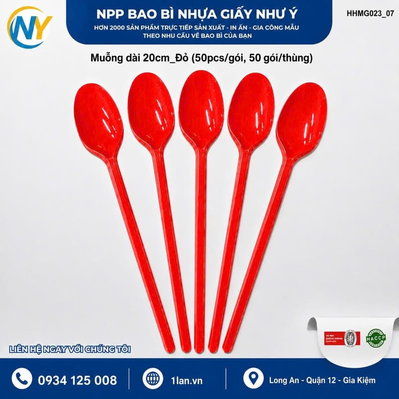 Muỗng dài 20cm Màu Đỏ (50 cái/gói, 2.500 cái/thùng) | ĐŨA - MUỖNG - DAO - NĨA - XIÊN - TĂM - COMBO Muỗng | Mã HHMG023_07