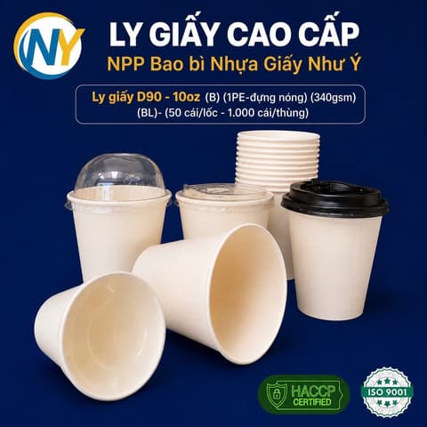 Ly giấy D90 - 10oz (B) (1PE-đựng nóng) (340gsm) (BL)- (50 cái/lốc - 1.000 cái/thùng) | LY GIẤY | Mã TPCP051_01_01 | Tổng kho phân phối đồ dùng 1 lần 1lan.vn