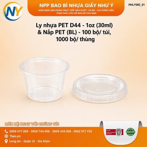 Ly nhựa PET D44 - 1oz (30ml) & Nắp PET (BL) - 100 bộ/ túi, 1000 bộ/ thùng | HỘP SỐT - HŨ ĐỰNG TOPPING - HŨ TƯƠNG - CHÉN TƯƠNG | Mã HHLY082_01 | Tổng kho phân phối đồ dùng 1 lần 1lan.vn