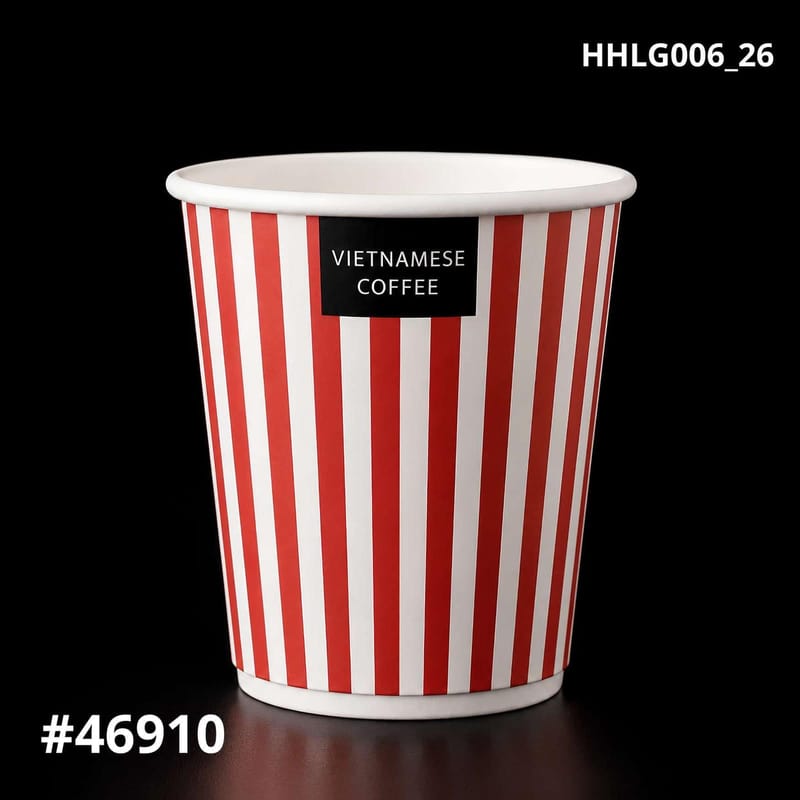 Ly giấy D90 - 14oz (~360ml)(260)  - SỌC ĐỎ - VIETNAMESE COFFEE  (1.000 cái/thùng) | LY GIẤY | Mã HHLG006_26