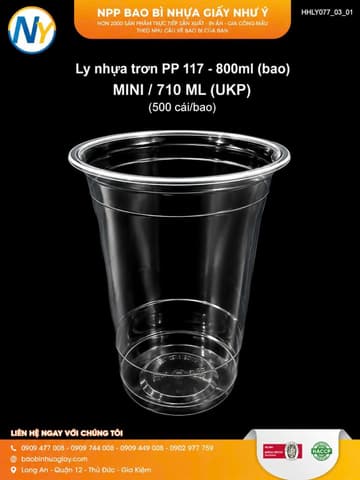 Ly nhựa trơn PP 117 - 800ml (bao) MINI / 710 ML (UKP) (500 cái/bao) | LY NHỰA PP | Mã HHLY077_03_01 | Tổng kho phân phối đồ dùng 1 lần 1lan.vn