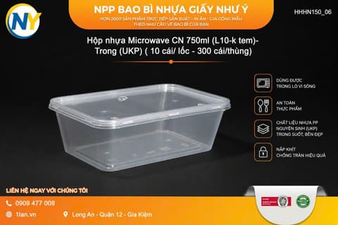 Hộp nhựa Microwave CN 750ml (L10-k tem)- Trong (UKP) ( 10 cái/ lốc - 300 cái/thùng) | HỘP NHỰA VUÔNG | Mã HHHN150_06 | Tổng kho phân phối đồ dùng 1 lần 1lan.vn