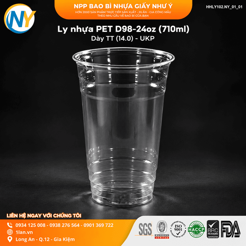 Ly nhựa PET- miệng ly D98- 24oz (710ml) - Dày TT (14.0) (UKP) | LY NHỰA PET | Mã HHLY102.NY_01_01