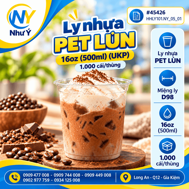 Ly nhựa PET LÙN - miệng ly D98 - 16oz (500ml) (UKP) (1.000 cái/thùng) | LY NHỰA PET | Mã HHLY101.NY_05_01