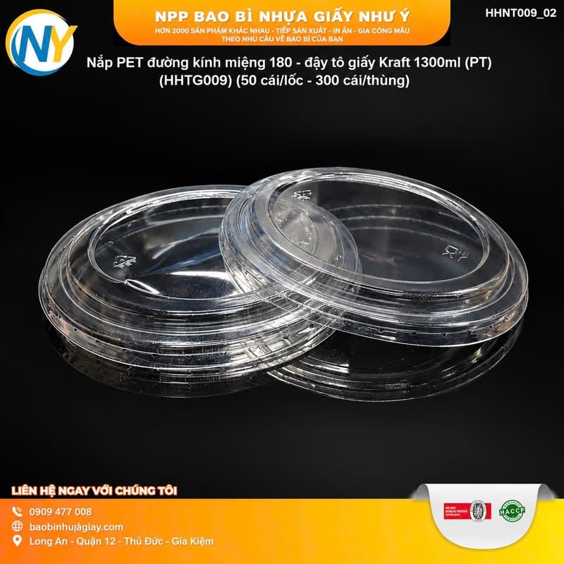 Nắp PET đường kính miệng 180 - đậy tô giấy Kraft 1300ml (PT) (HHTG009) (50 cái/lốc - 300 cái/thùng) | TÔ GIẤY - TÔ CHÁO - TÔ PHỞ TÔ ĐỰNG MÓN NƯỚC - NẮP TÔ GIẤY | Mã HHNT009_02