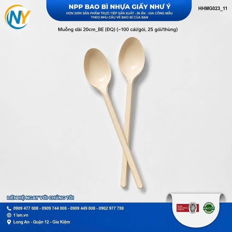 Muỗng dài 20cm BE (ĐQ) (~~100 cái/gói, 25 gói/thùng) | ĐŨA - MUỖNG - DAO - NĨA - XIÊN - TĂM - COMBO Muỗng | Mã HHMG023_11