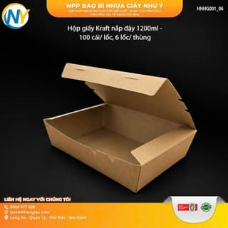 Hộp giấy Kraft nắp đậy 1200ml - 100 cái/ lốc, 6 lốc/ thùng - ảnh 1