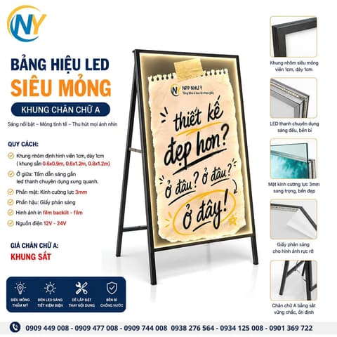 Bảng hiệu quảng cáo ( 60x90 _ có đèn led _chân chữ A ) | Template - Mẫu thiết kế - Dịch vụ thiết kế | Mã HHBH002_01 | Tổng kho phân phối đồ dùng 1 lần 1lan.vn