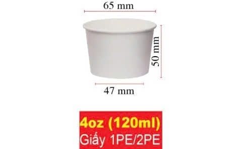 Tô giấy trắng D65- 4oz (120ml) (2PE- chịu lạnh) (PT) (2.000 cái/ thùng) | TÔ GIẤY - TÔ CHÁO - TÔ PHỞ TÔ ĐỰNG MÓN NƯỚC - NẮP TÔ GIẤY | Mã HHTG004_02