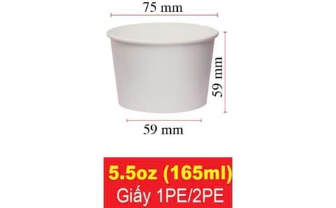 Tô giấy trắng D75- 5.5oz (165ml) (2PE) ( đựng nóng và lạnh) (PT) ( 2.000 cái/thùng) | TÔ GIẤY - TÔ CHÁO - TÔ PHỞ TÔ ĐỰNG MÓN NƯỚC - NẮP TÔ GIẤY | Mã HHTG005_02 | Tổng kho phân phối đồ dùng 1 lần 1lan.vn