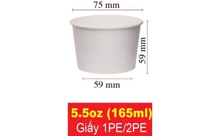 Tô giấy trắng D75- 5.5oz (165ml) (2PE) ( đựng nóng và lạnh) (PT) ( 2.000 cái/thùng)
