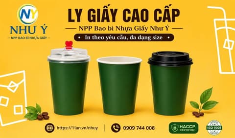 Ly giấy D90 - 14oz (~360ml)(260)  - FULL NỀN XANH LÁ (1.000 cái/thùng) | LY GIẤY | Mã HHLG006_29 | Tổng kho phân phối đồ dùng 1 lần 1lan.vn