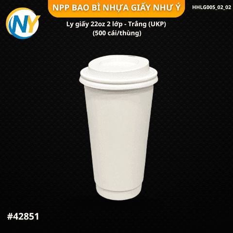 Ly giấy 2 LỚP D90 - 20/ 22oz (~630ml) (2PE-260) Trắng/ ỐP NGOÀI TRẮNG (20 cái/ túi, 25 túi/ thùng) | LY GIẤY | Mã TPCP043_01_01 | Tổng kho phân phối đồ dùng 1 lần 1lan.vn