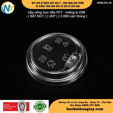 Nắp uống trực tiếp PET- miệng ly D98- (BẬT NÚT)  (UKP) (2.000 cái/thùng) | Tổng kho phân phối đồ dùng 1 lần 1lan.vn