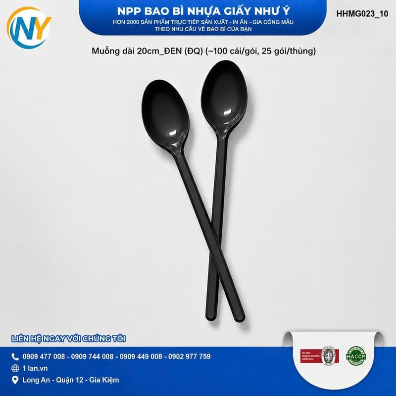 Muỗng dài 20cm ĐEN (ĐQ) (~~100 cái/gói, 25 gói/thùng) | ĐŨA - MUỖNG - DAO - NĨA - XIÊN - TĂM - COMBO Muỗng | Mã HHMG023_10