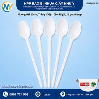 Muỗng dài 20cm Trắng (ĐQ) (100 cái/gói, 25 gói/thùng) - ảnh 1