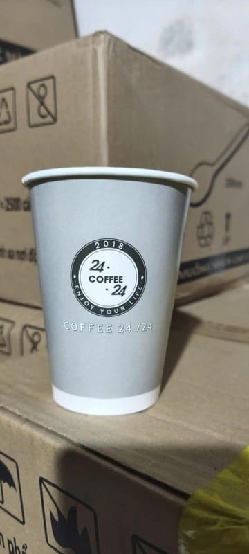 Ly giấy D90 - 14oz (2PE) (dày) (in 2 màu) - 24 Coffee 24 (xám, đen)(IGC)
