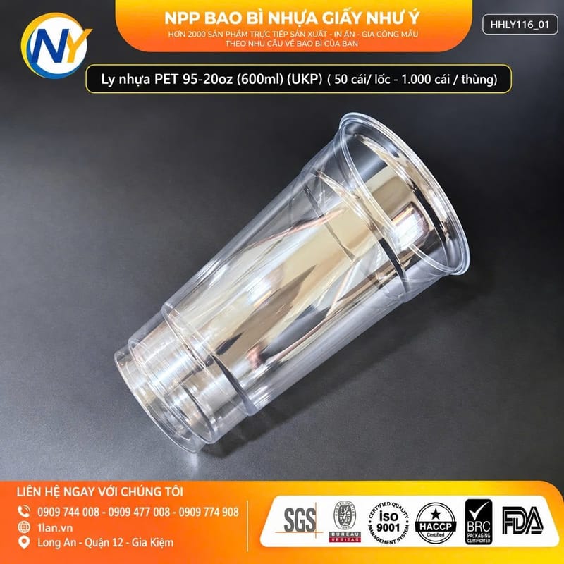 Ly nhựa PET 95-20oz (600ml) (UKP)(50 cái/lốc - 1.000 cái/thùng) | LY NHỰA PET | Mã HHLY116_01