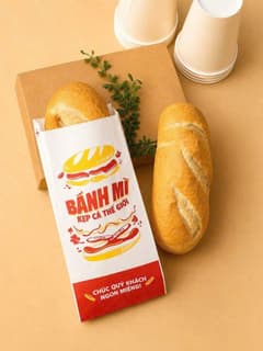 Túi giấy bánh mì - Mix nhiều mẫu in sẵn (100 cái/xấp - 5.000 cái/thùng) (Giấy Kraft Trắng Và Nâu Nhật mịn,đẹp) - ảnh 2