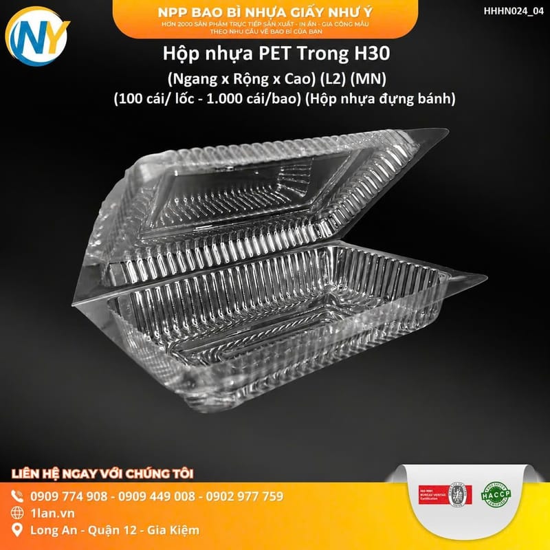 Hộp nhựa PET Trong H30 (Ngang x Rộng x Cao ) (L2) (MN)(100 cái/ lốc - 1.000 cái/bao) (Hộp nhựa đựng bánh) | HỘP ĐỰNG  BÁNH - MỨT - TRÁI CÂY | Mã HHHN024_04