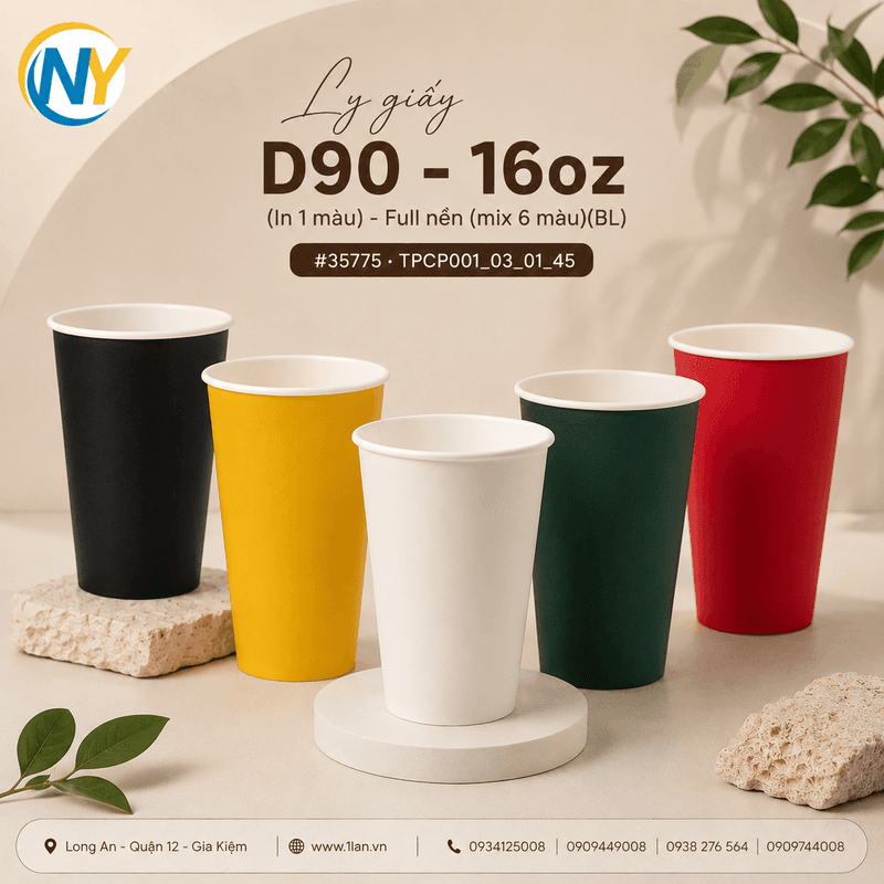 Ly giấy D90 - 16oz (In 1 màu) - Full nền (mix 6 màu)(BL) | LY GIẤY | Mã TPCP001_03_01_45