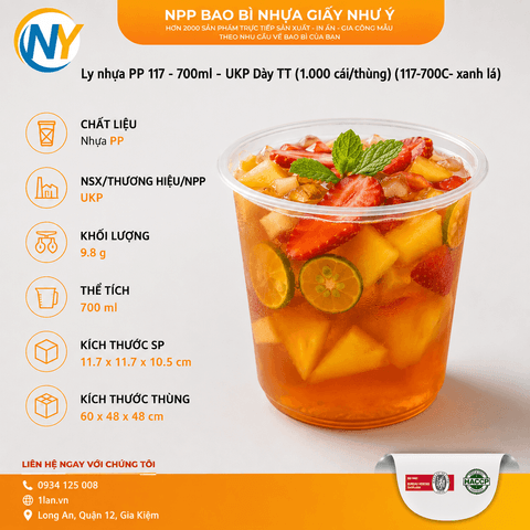 Ly nhựa PP 117 - 700ml-Dày TT (10.0) (UKP)(1.000 cái/thùng) | LY NHỰA PP | Mã HHLY098.NY_01_01 | Tổng kho phân phối đồ dùng 1 lần 1lan.vn