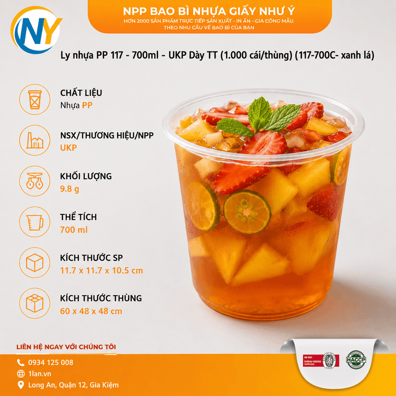 Ly nhựa PP 117 - 700ml-Dày TT (10.0) (UKP)(1.000 cái/thùng) | LY NHỰA PP | Mã HHLY098.NY_01_01
