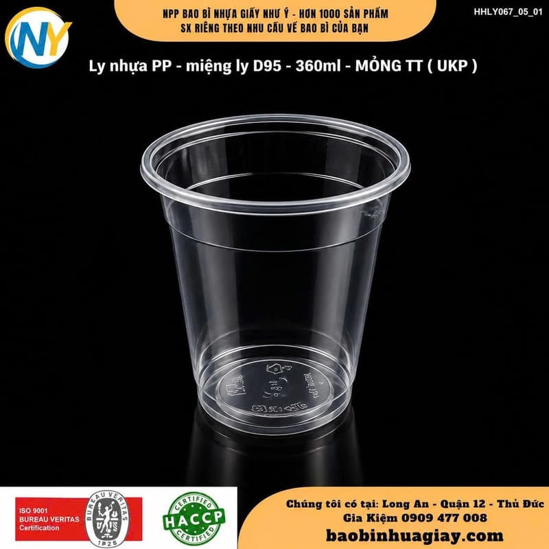 Ly nhựa PP- miệng ly D95- 360ml - MỎNG TT (4.5) (UKP) ( 50 cái/lốc - 1.000 cái/ thùng) | LY NHỰA PP | Mã HHLY067_05_01