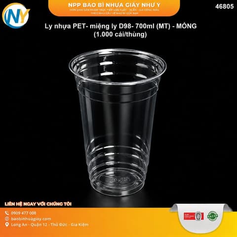 Ly nhựa PET- miệng ly D98- 700ml (MT) - MỎNG (B.KEO VÀNG) (1.000 cái/thùng) | LY NHỰA PET | Mã HHLY102.NY_04_01 | Tổng kho phân phối đồ dùng 1 lần 1lan.vn