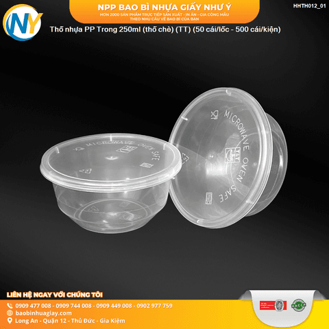 Thố nhựa PP Trong 250ml (thố chè) (TT) (50 cái/lốc - 500 cái/kiện) | HỘP NHỰA, TÔ/THỐ NHỰA VUÔNG/TRÒN - HỘP MICROWAVE | Mã HHTH012_01 | Tổng kho phân phối đồ dùng 1 lần 1lan.vn