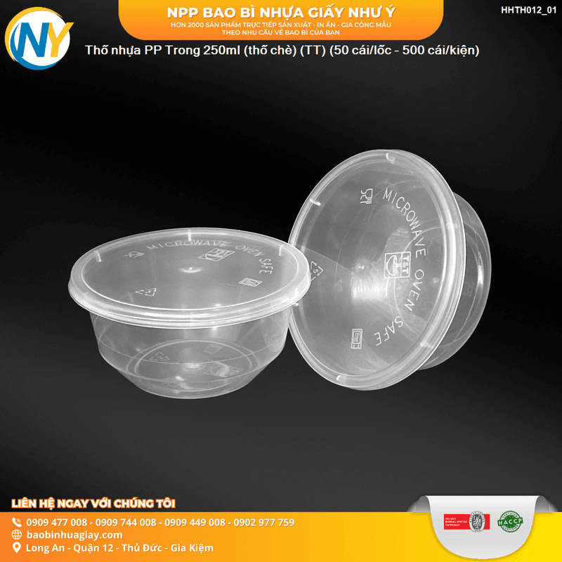 Thố nhựa PP Trong 250ml (thố chè) (TT) (50 cái/lốc - 500 cái/kiện) | HỘP NHỰA, TÔ/THỐ NHỰA VUÔNG/TRÒN - HỘP MICROWAVE | Mã HHTH012_01