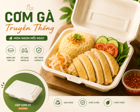 Cơm gà xé bán mang đi trong hộp cơm H1 | Tổng kho phân phối đồ dùng 1 lần 1lan.vn