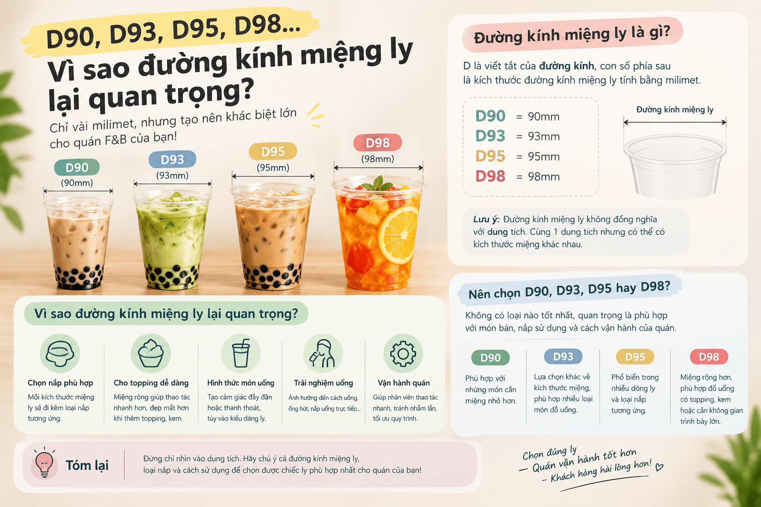 D90, D93, D95, D98...Vì sao đường kính miệng ly lại quan trọng?