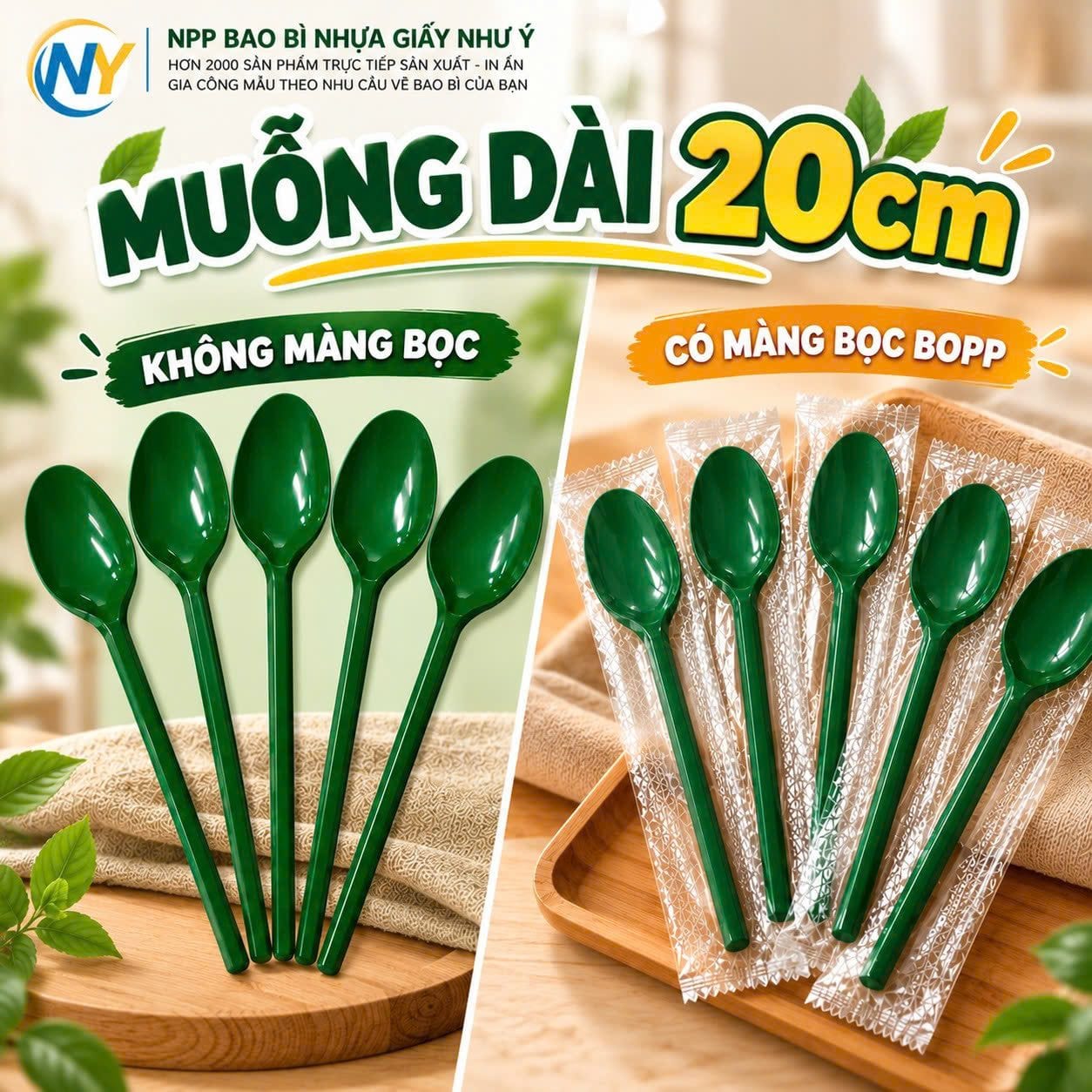 Muỗng dài 20cm bản thường vs bọc màng BOPP: Khác nhau ở đâu?