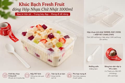 Khúc Bạch Fresh Fruit đóng Hộp Nhựa Chữ Nhật 1000ml mang đi | Tổng kho phân phối đồ dùng 1 lần 1lan.vn