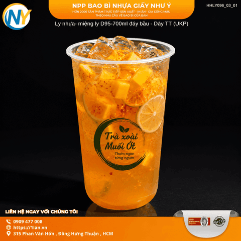 Trà xoài muối ớt mang đi bằng Ly nhựa- miệng ly D95-700ml đáy bầu - Dày TT (10.0) (UKP) | Tổng kho phân phối đồ dùng 1 lần 1lan.vn