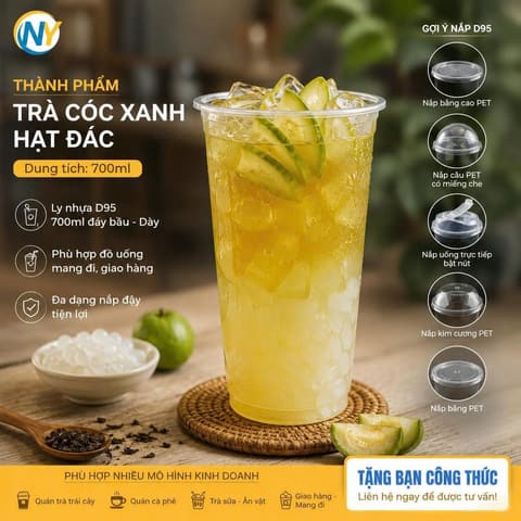 Ly nhựa- miệng ly D95-700ml đáy bầu - Dày (UKP) ứng dụng pha chế Trà Cóc Xanh Hạt Đác 700ml | Tổng kho phân phối đồ dùng 1 lần 1lan.vn