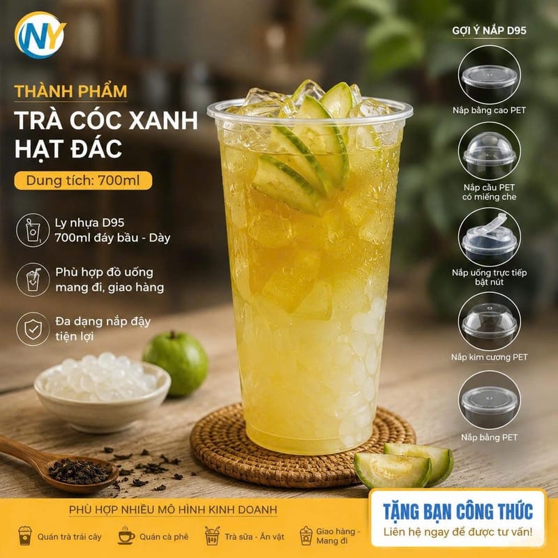 Ly nhựa- miệng ly D95-700ml đáy bầu - Dày (UKP) ứng dụng pha chế Trà Cóc Xanh Hạt Đác 700ml | Tổng kho phân phối đồ dùng 1 lần 1lan.vn