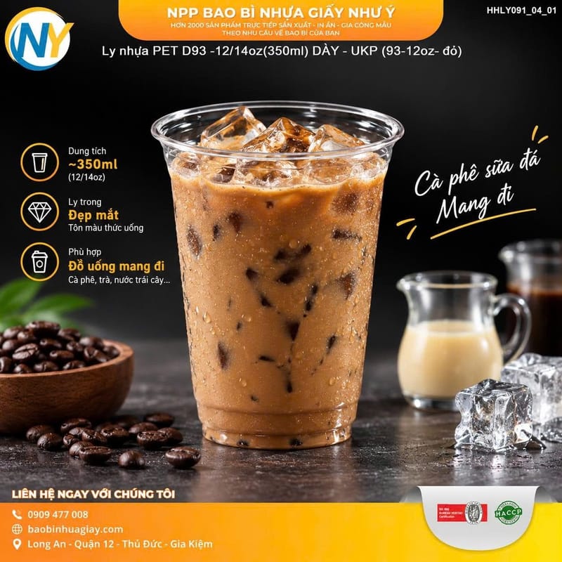 Cà phê sữa đá mang đi bằng Ly nhựa PET D93 350ml