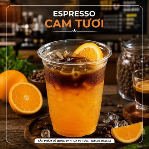 Ly nhựa PET D93 -12/14oz(350ml) DÀY - UKP (93-12oz- đỏ) - Espresso Cam Tươi | Tổng kho phân phối đồ dùng 1 lần 1lan.vn