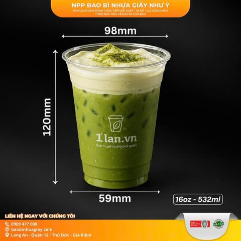 Matcha đá xay kem cheese mang đi với Ly nhựa PET D98 16oz (532ml) | Tổng kho phân phối đồ dùng 1 lần 1lan.vn