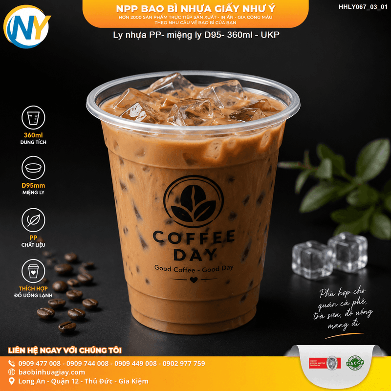Ly nhựa PP- miệng ly D95- 360ml - UKP ứng dụng pha chế Cà Phê Sữa Đá 360ml | Tổng kho phân phối đồ dùng 1 lần 1lan.vn