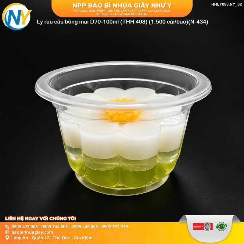 Rau câu sữa dừa mini với Ly rau câu bông mai D70-100ml (THH 408) (1.500 cái/bao)(N-434)